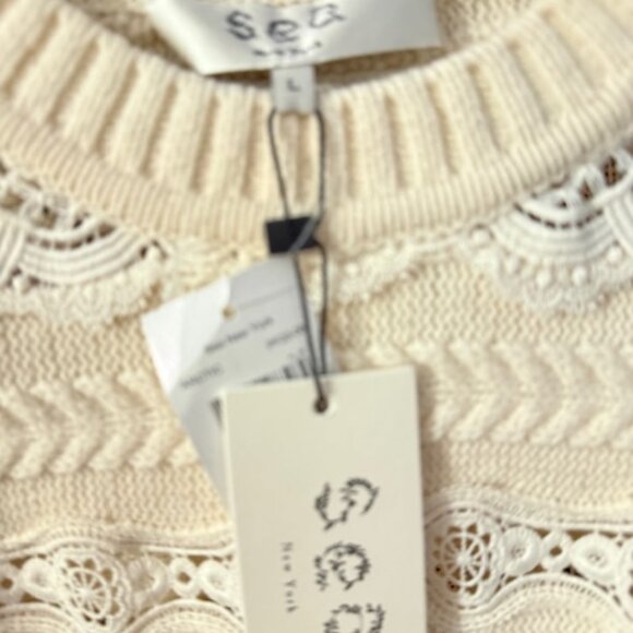 Sea New York Dentelle wool and lace puff sleeve pullover sweater Size Large